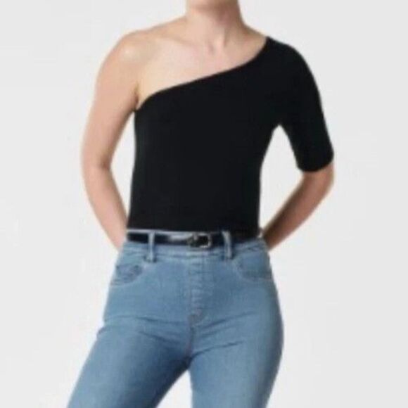 Spanx 21007R Women's Sz Small Classic Black Ribbed One Shoulder Top - Picture 8 of 9